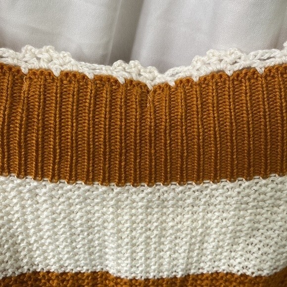 BCBG Sweater Halter Dress in Ivory & Caramel Spice Crochet Knit Stripe Lined - Picture 10 of 16